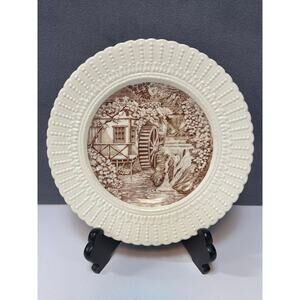 Vintage Brown Transferware Royal Cauldon England Dinner Plate “The Water Wheel”